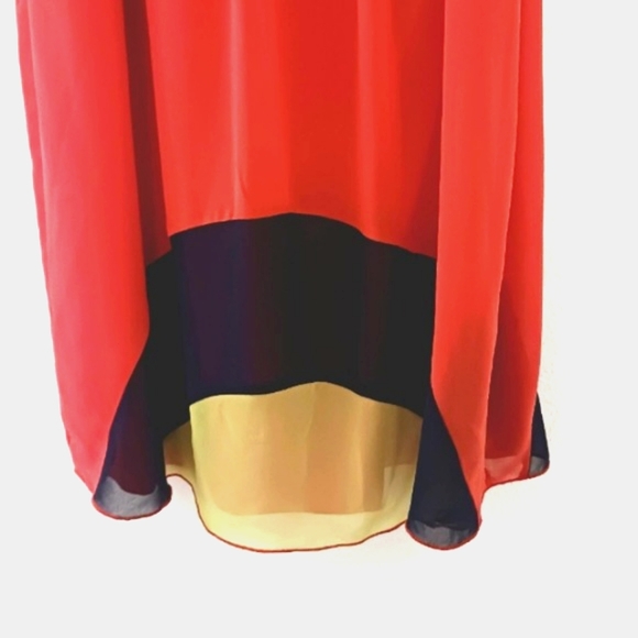 ENFOCUS Studio RED ORANGE Flowy Dress Sz 10 Sleeveless Color block Cocktail - Picture 6 of 9